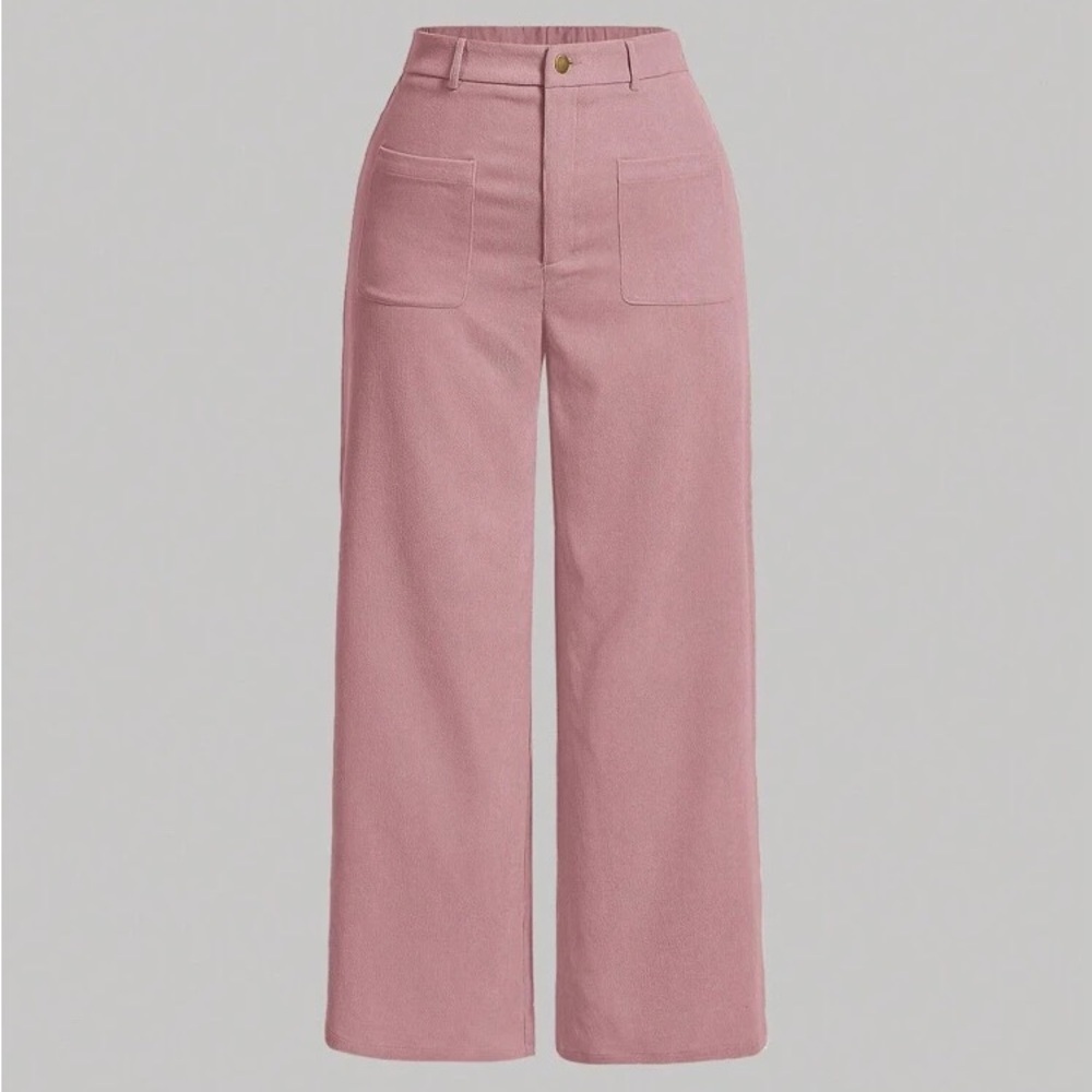 NWT Women’s Stylish High-Waisted Wide-Leg Casual Corduroy Pink Lightweight Pants